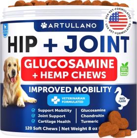Hemp Hip and Joint Supplement for Dogs Glucosamine for Dogs Joint Pain Relief Chews with Chondroitin MSM Hemp Oil Mobility Support Canine Cartila