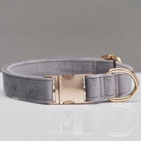 Multiple Colour Velvet Personalise Dog Collar Leash Set With Bow (Option: Grey-XS)